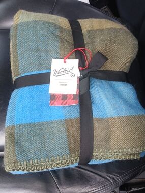 Woolrich Olive, Brown & Blue Plaid Oversized Throw